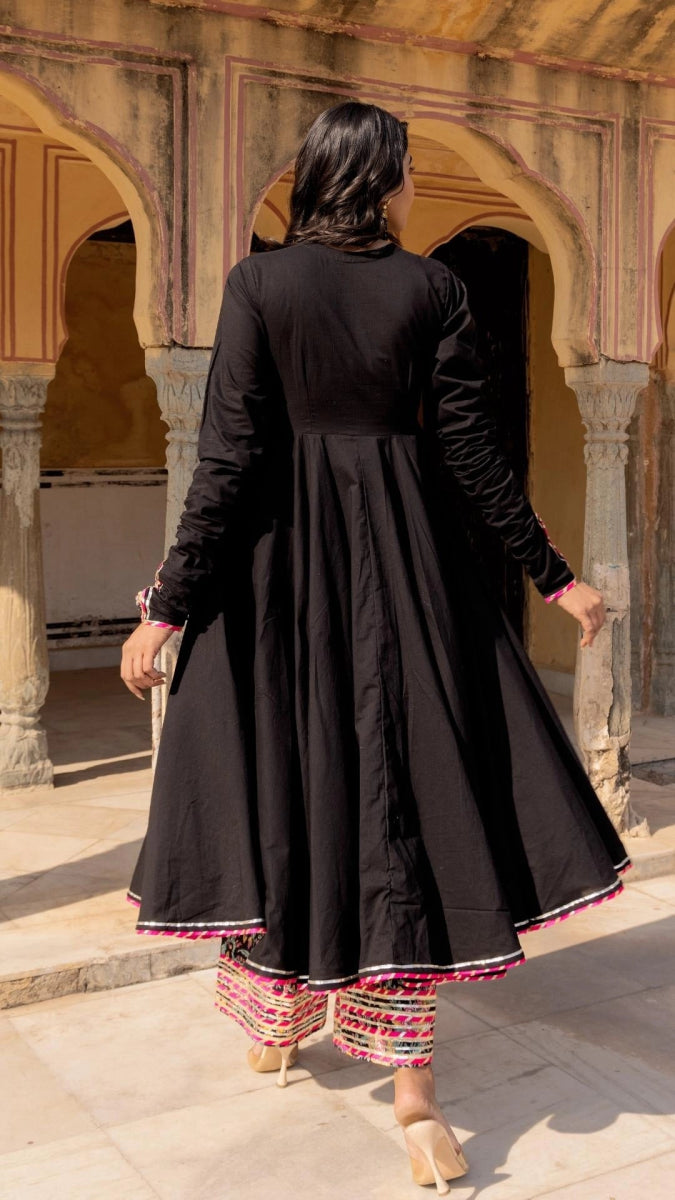 BLACK ROSE COTTON ANGRAKHA SET - Pomcha Jaipur