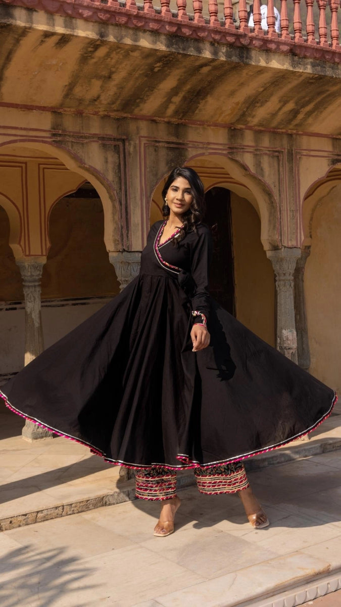BLACK ROSE COTTON ANGRAKHA SET - Pomcha Jaipur