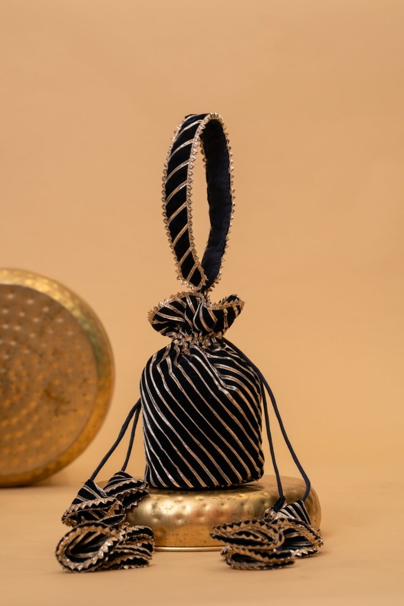 BLACK ROYAL GOTA PATTI POTLI BAG - Pomcha Jaipur