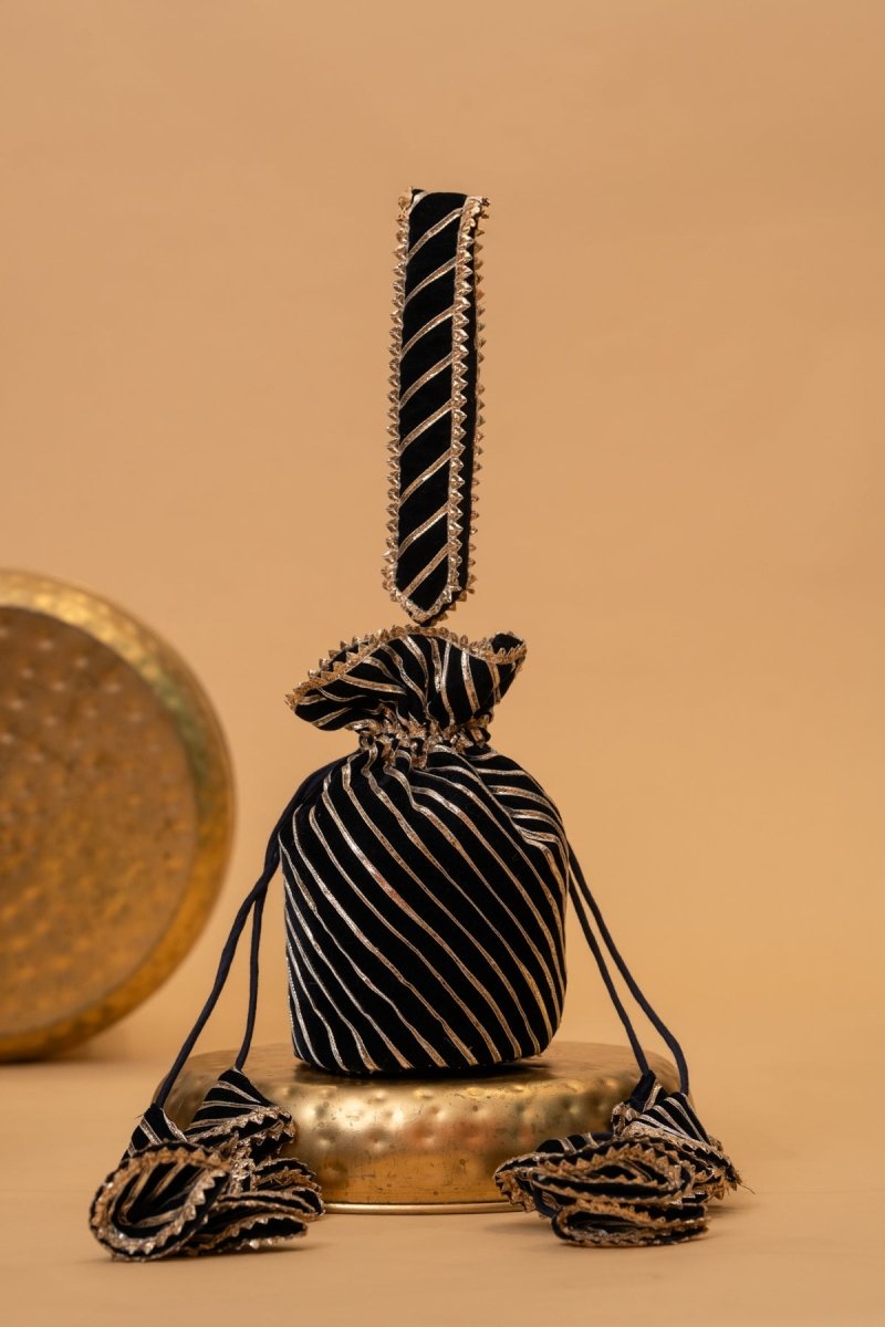 BLACK ROYAL GOTA PATTI POTLI BAG - Pomcha Jaipur