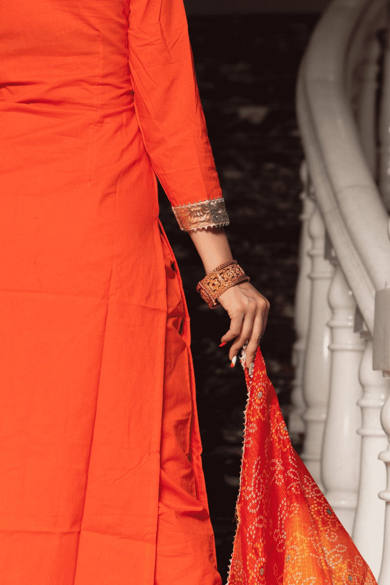 BLOOM ORANGE COTTON SUIT SET - Pomcha Jaipur