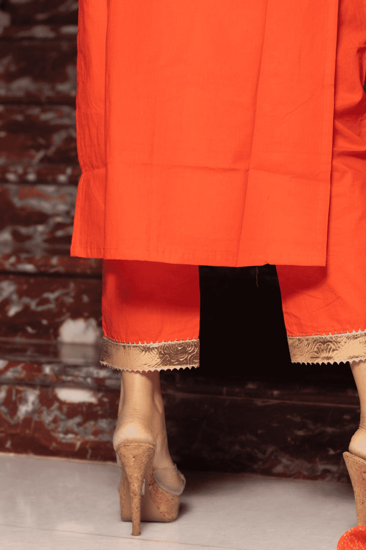 BLOOM ORANGE COTTON SUIT SET - Pomcha Jaipur