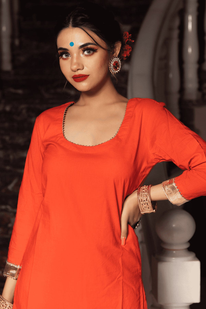 BLOOM ORANGE COTTON SUIT SET - Pomcha Jaipur