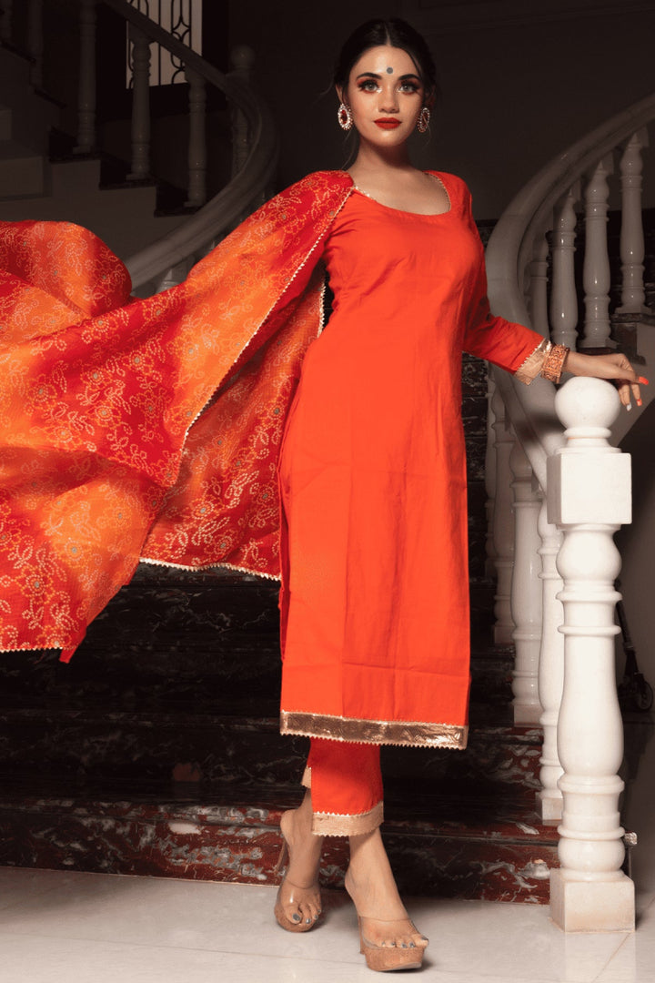 BLOOM ORANGE COTTON SUIT SET - Pomcha Jaipur
