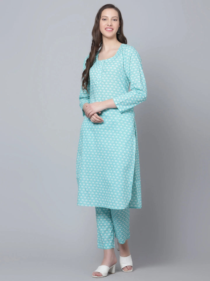 BLUE AMBER COTTON HAND BLOCK KURTA PANT SET - Pomcha Jaipur