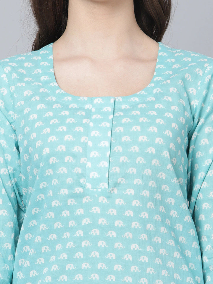 BLUE AMBER COTTON HAND BLOCK KURTA PANT SET - Pomcha Jaipur