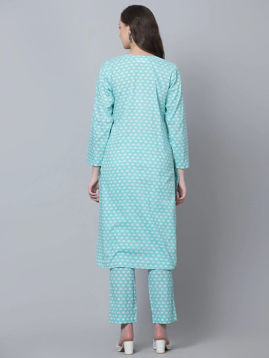 BLUE AMBER COTTON HAND BLOCK KURTA PANT SET - Pomcha Jaipur