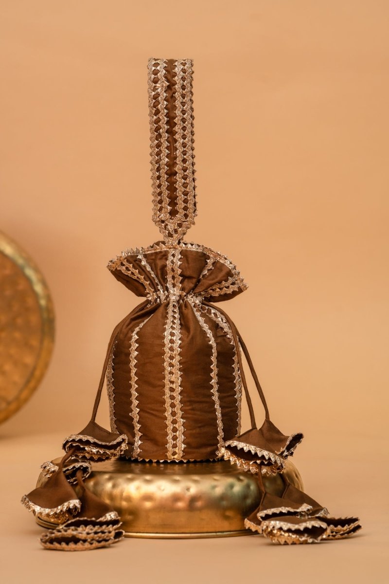 BROWN RANG GOTA PATTI POTLI BAG - Pomcha Jaipur