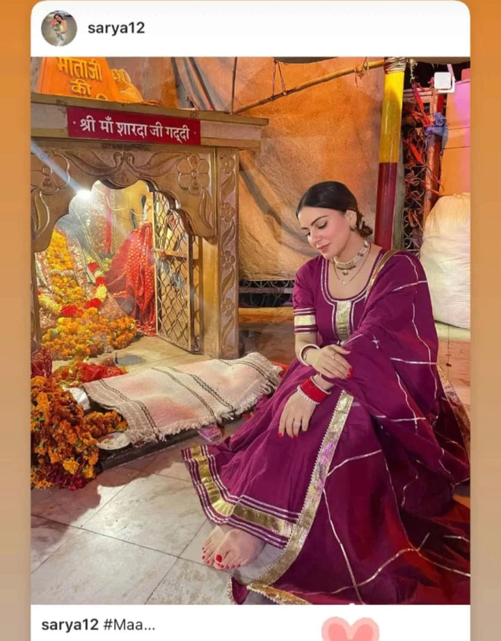 BURGUNDY PURE COTTON ANARKALI SET WITH JAAL WORK COTTON DUPATTA - Pomcha Jaipur