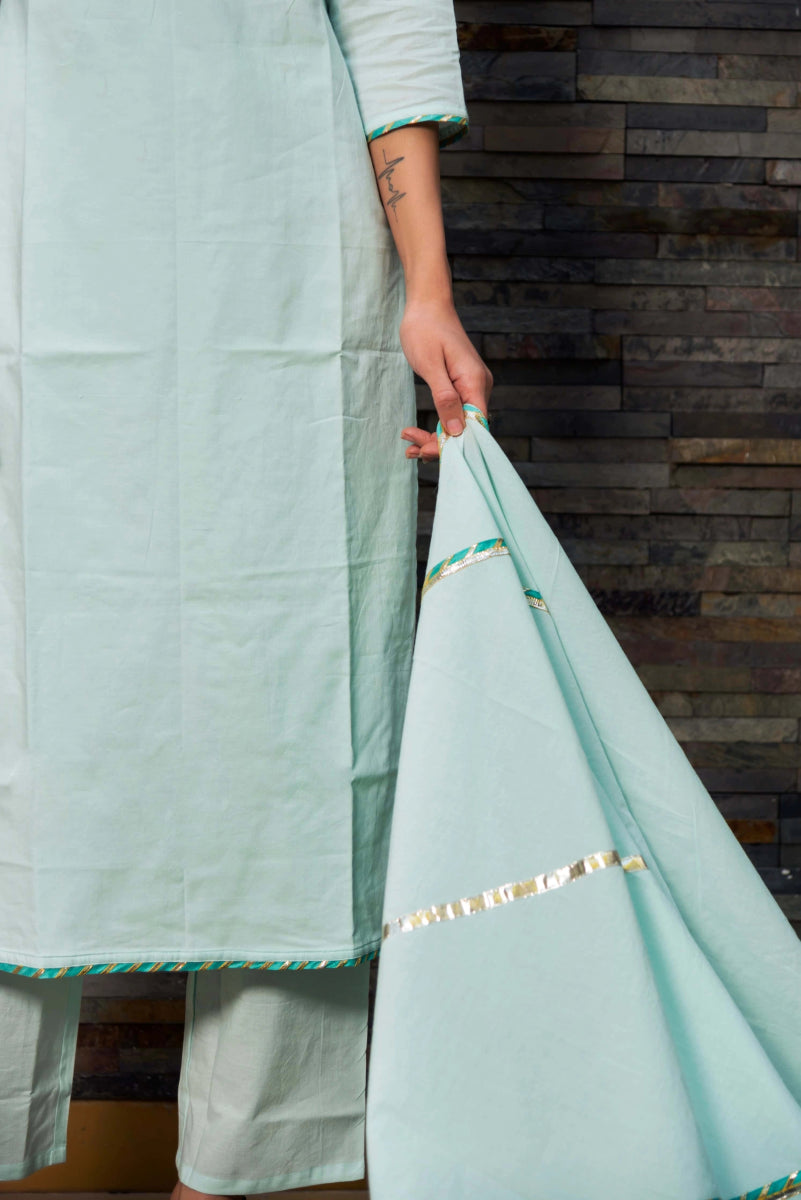 Celeste Blue Pure Cotton Straight Kurta - Pomcha Jaipur