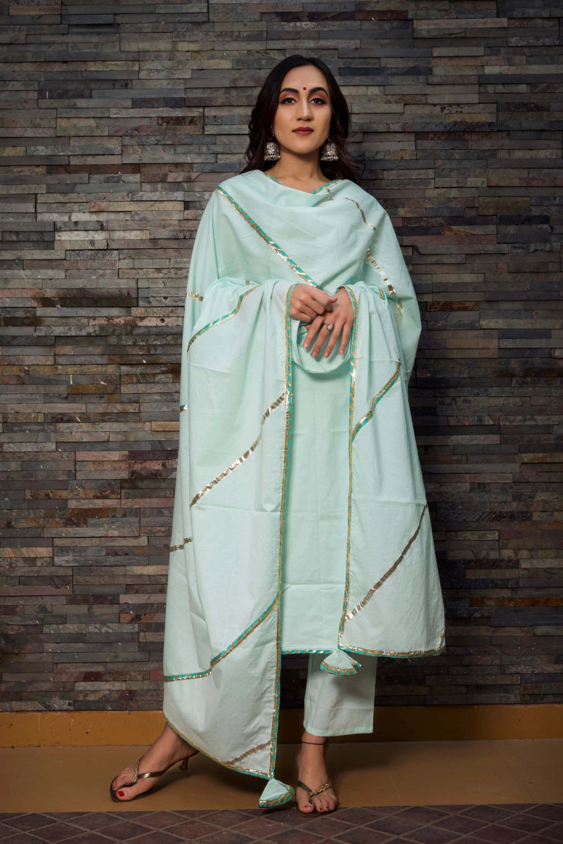 Celeste Blue Pure Cotton Straight Kurta - Pomcha Jaipur