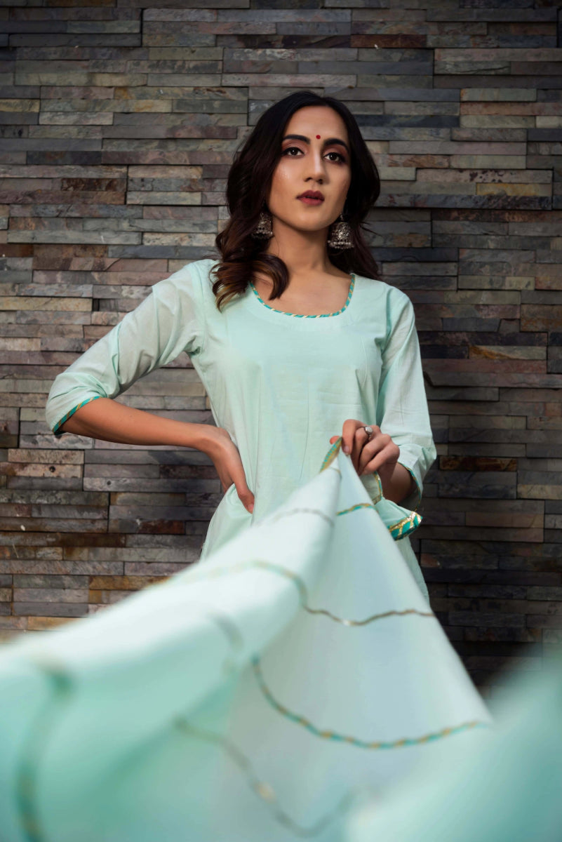 Celeste Blue Pure Cotton Straight Kurta - Pomcha Jaipur