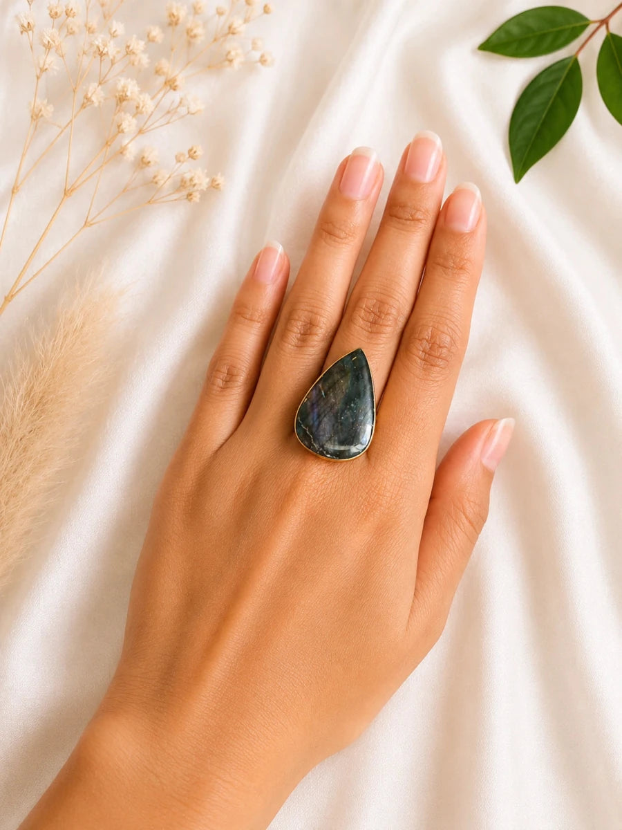 CELESTIAL BLACK STONE RING - Pomcha Jaipur