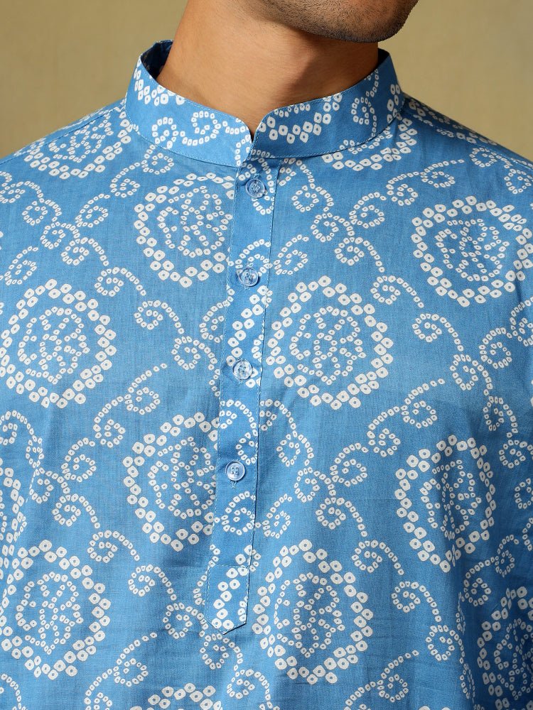 CHAAP BLUE HAND BLOCK COTTON KURTA SET - Pomcha Jaipur