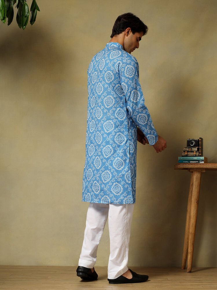 CHAAP BLUE HAND BLOCK COTTON KURTA SET - Pomcha Jaipur