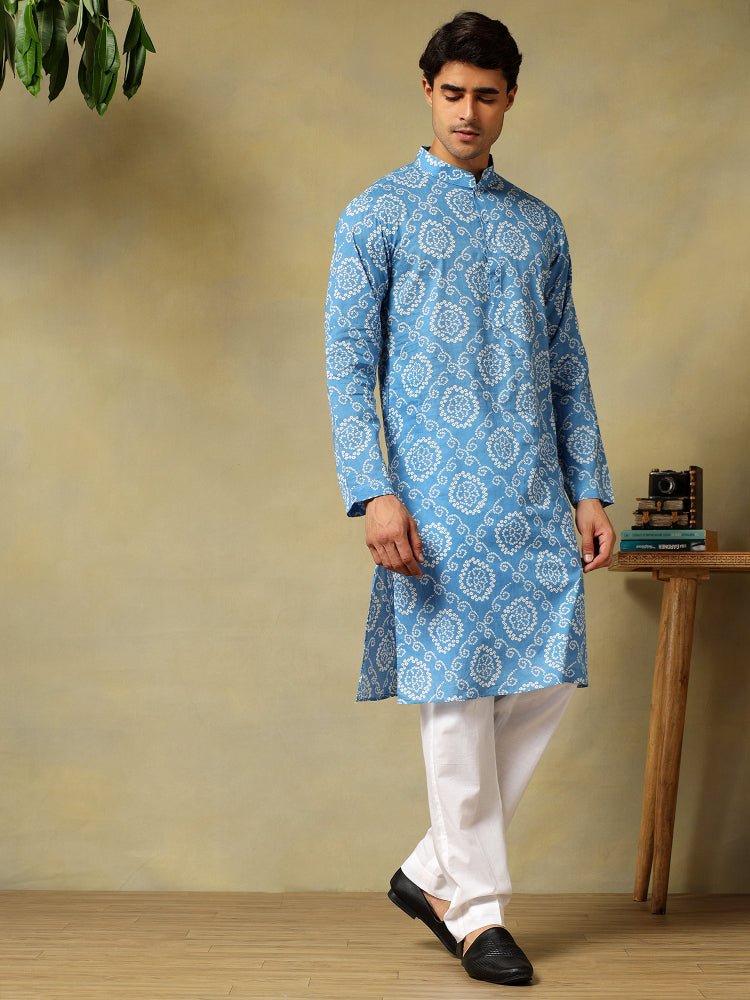 CHAAP BLUE HAND BLOCK COTTON KURTA SET - Pomcha Jaipur