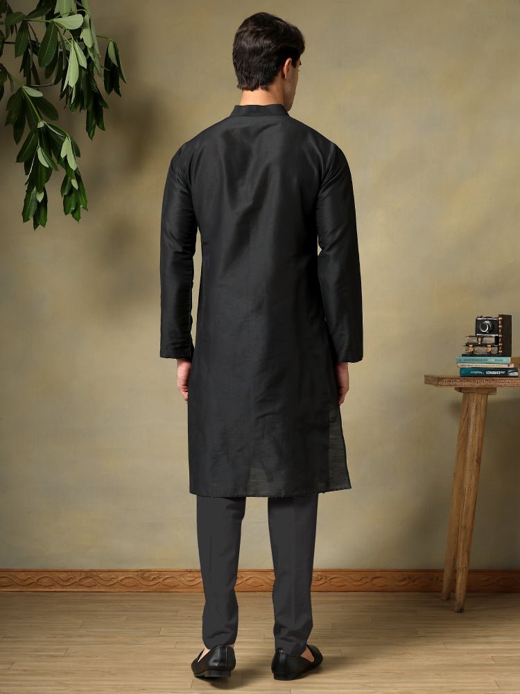 CHAAP MEN'S BLACK COTTON SILK KURTA SET - Pomcha Jaipur