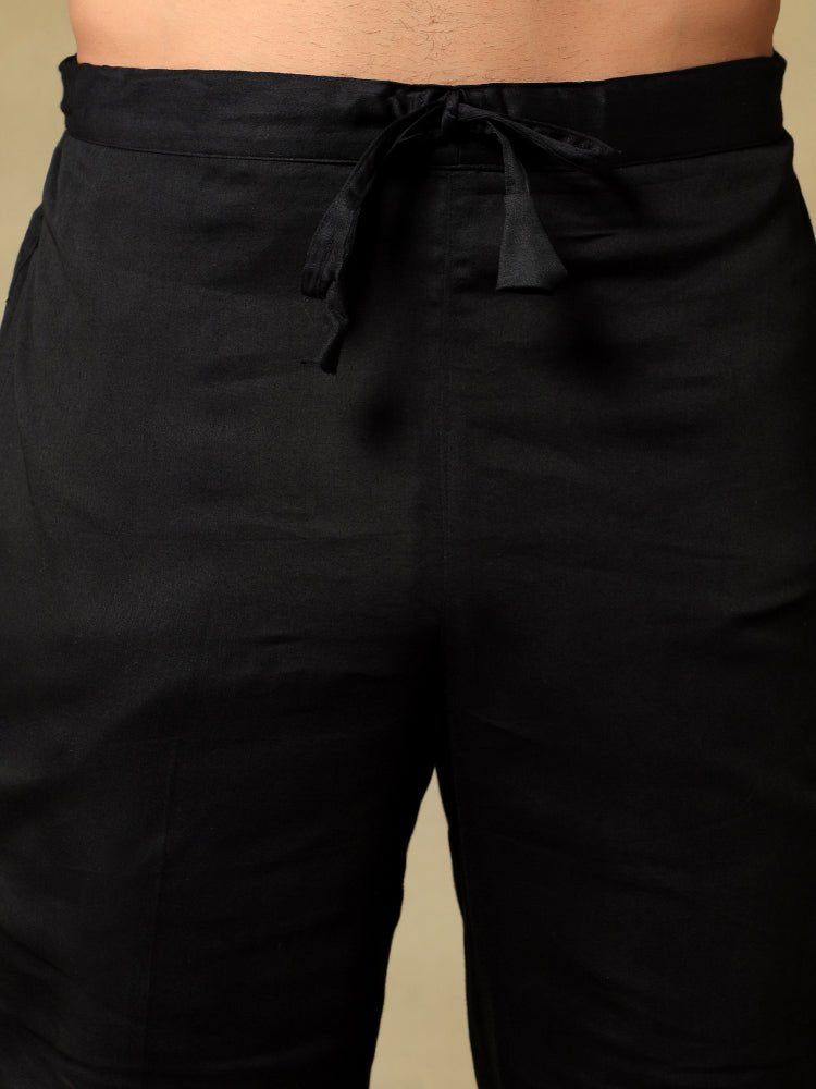 CHAAP MEN'S BLACK DOLA SILK KURTA SET WITH BROCADE JACKET - Pomcha Jaipur