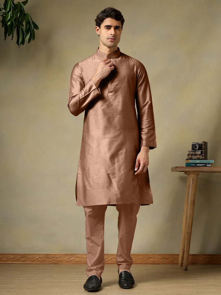 CHAAP MEN'S BROWN COTTON SILK KURTA SET - Pomcha Jaipur
