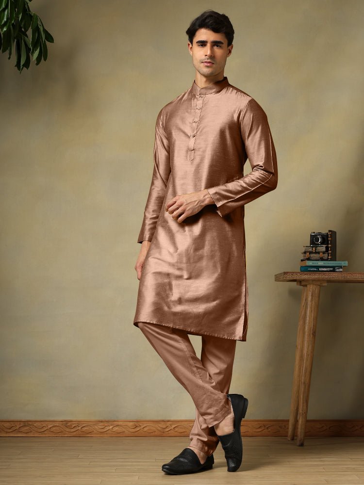 CHAAP MEN'S BROWN COTTON SILK KURTA SET - Pomcha Jaipur