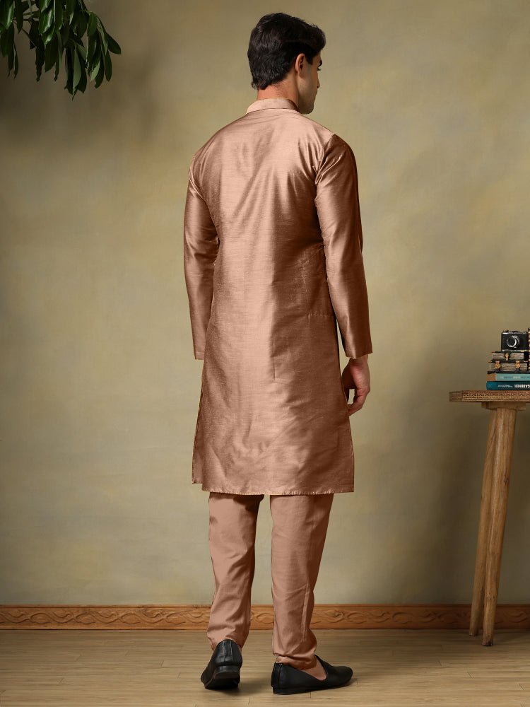 CHAAP MEN'S BROWN COTTON SILK KURTA SET - Pomcha Jaipur