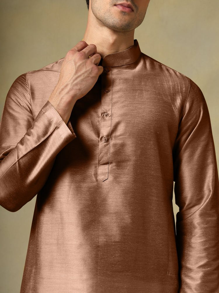 CHAAP MEN'S BROWN COTTON SILK KURTA SET - Pomcha Jaipur