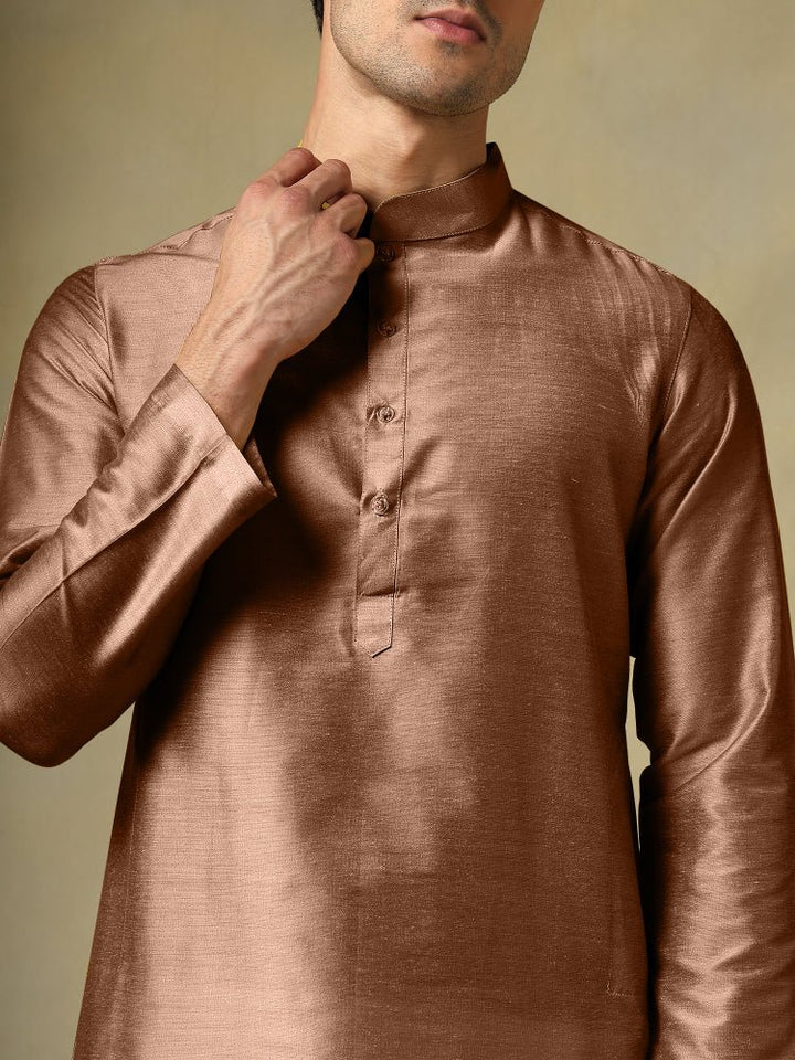 CHAAP MEN'S BROWN COTTON SILK KURTA SET - Pomcha Jaipur