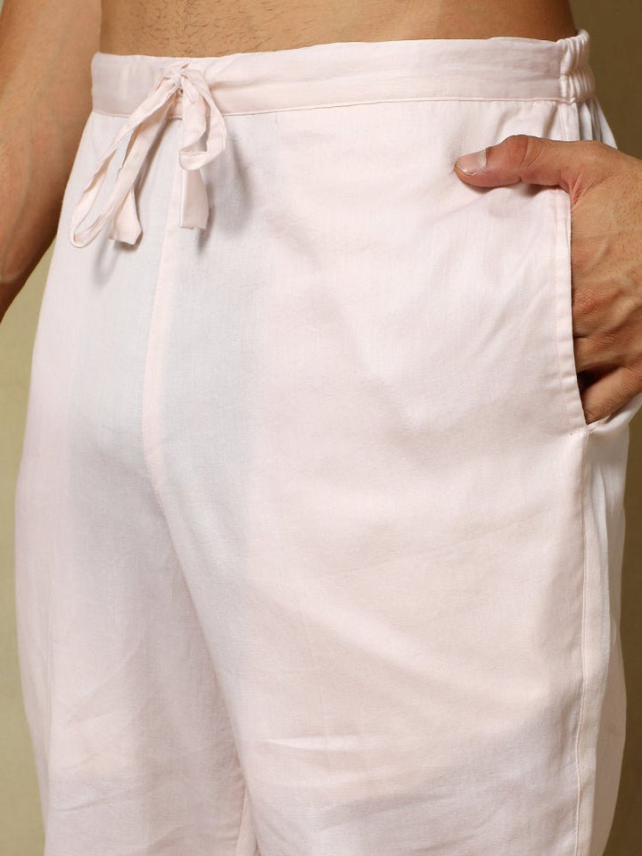 CHAAP MEN'S IVORY WHITE DOLA SILK KURTA SET WITH BROCADE JACKET - Pomcha Jaipur