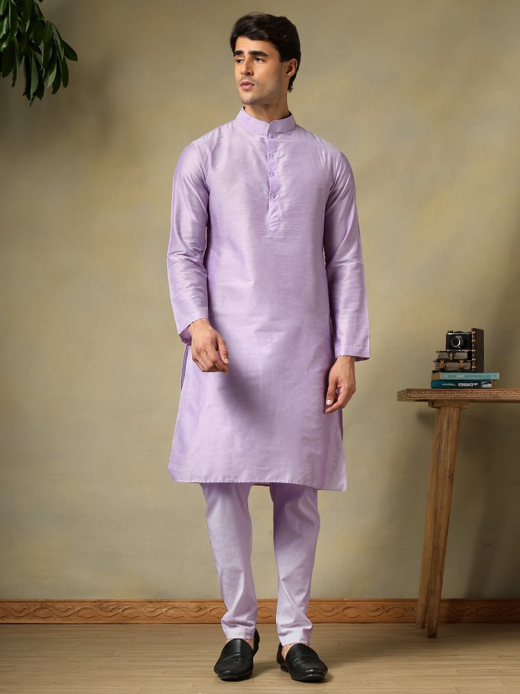 CHAAP MEN'S LILAC COTTON SILK KURTA SET - Pomcha Jaipur