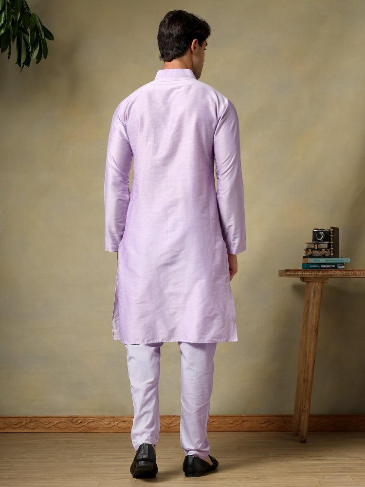 CHAAP MEN'S LILAC COTTON SILK KURTA SET - Pomcha Jaipur