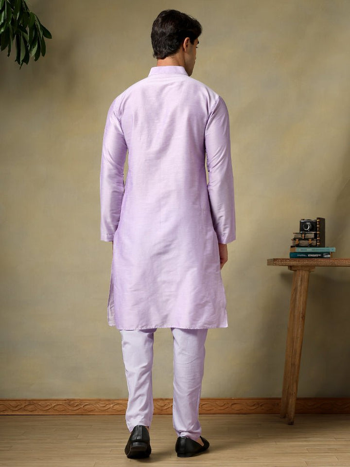 CHAAP MEN'S LILAC COTTON SILK KURTA SET - Pomcha Jaipur