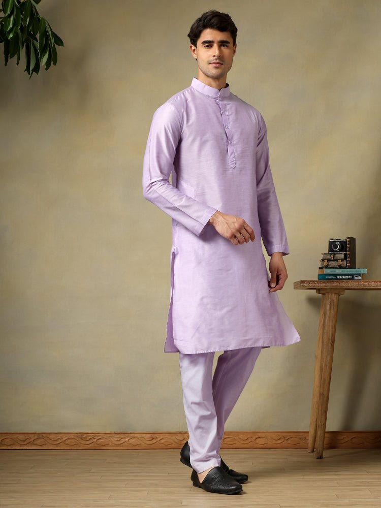 CHAAP MEN'S LILAC COTTON SILK KURTA SET - Pomcha Jaipur