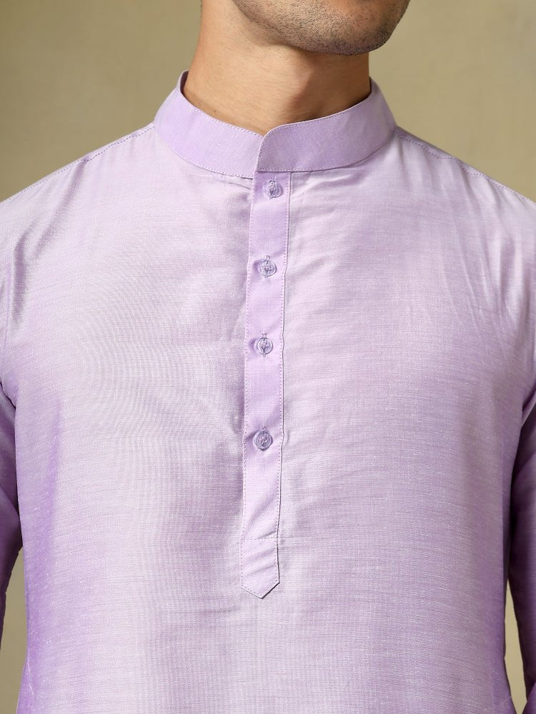 CHAAP MEN'S LILAC COTTON SILK KURTA SET - Pomcha Jaipur