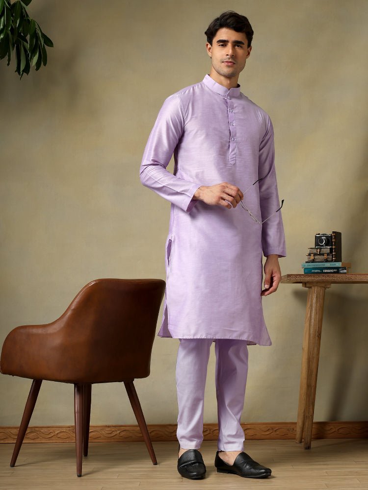 CHAAP MEN'S LILAC COTTON SILK KURTA SET - Pomcha Jaipur