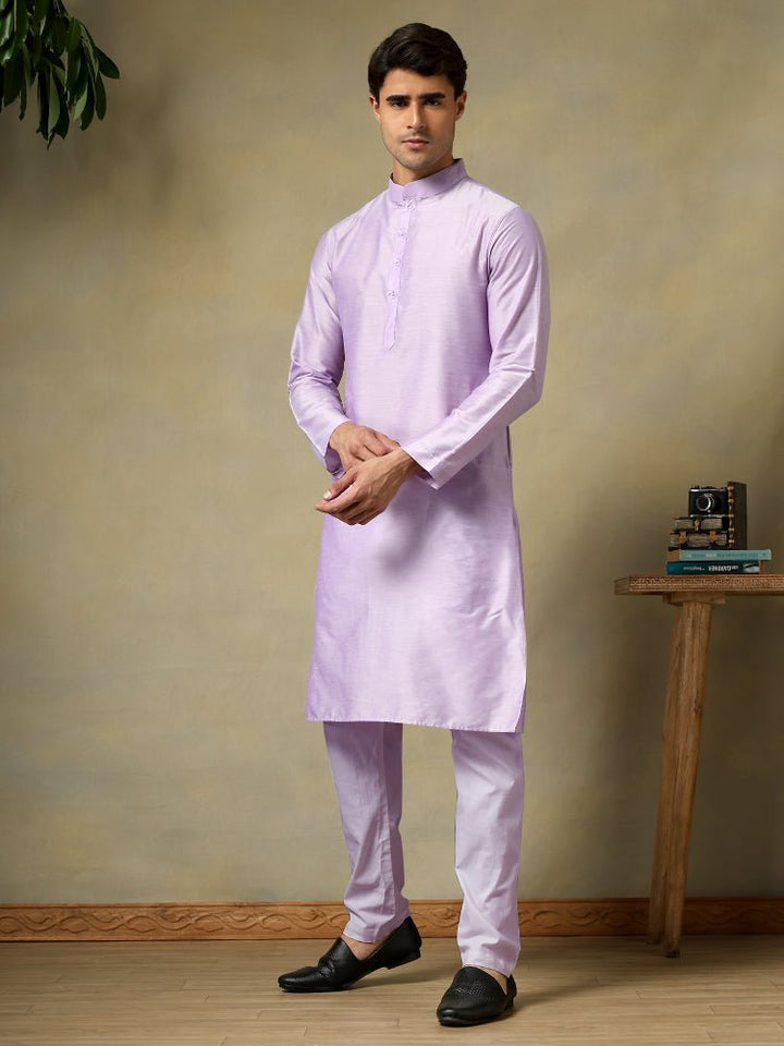 CHAAP MEN'S LILAC COTTON SILK KURTA SET - Pomcha Jaipur