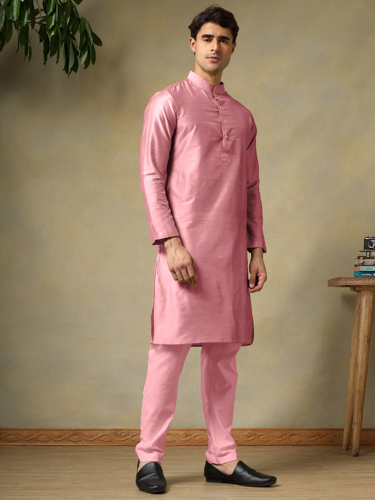 CHAAP MEN'S PINK COTTON SILK KURTA SET - Pomcha Jaipur