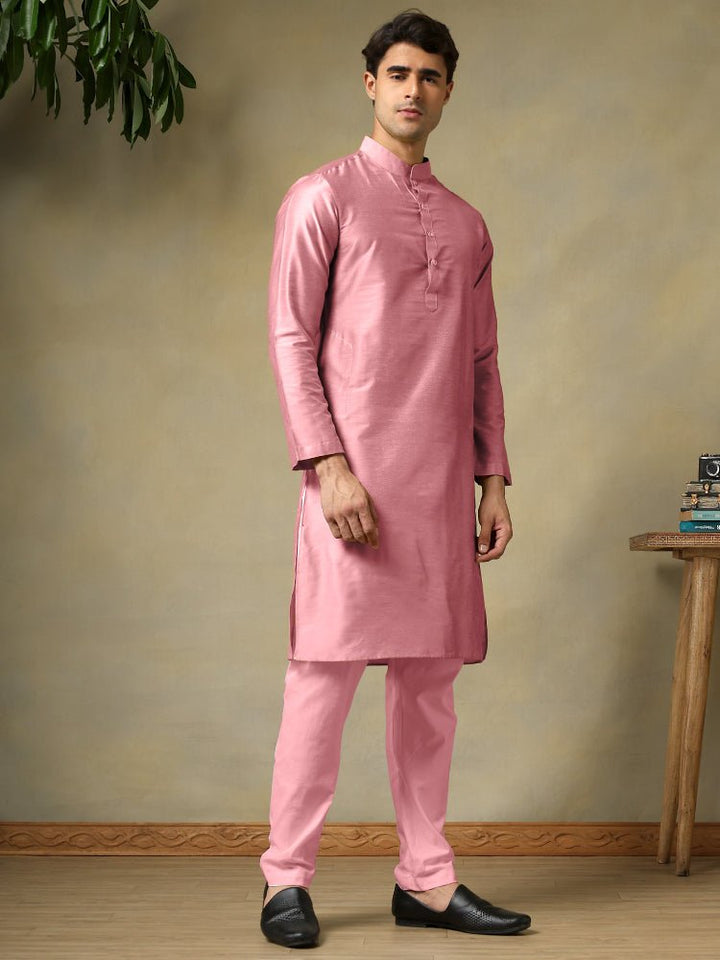 CHAAP MEN'S PINK COTTON SILK KURTA SET - Pomcha Jaipur
