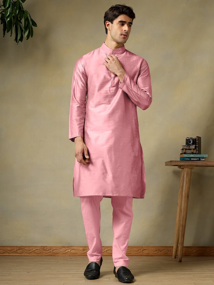 CHAAP MEN'S PINK COTTON SILK KURTA SET - Pomcha Jaipur