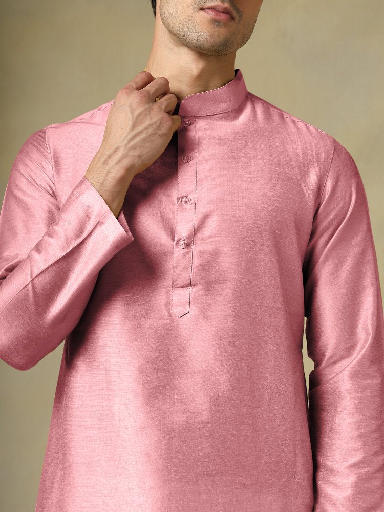 CHAAP MEN'S PINK COTTON SILK KURTA SET - Pomcha Jaipur