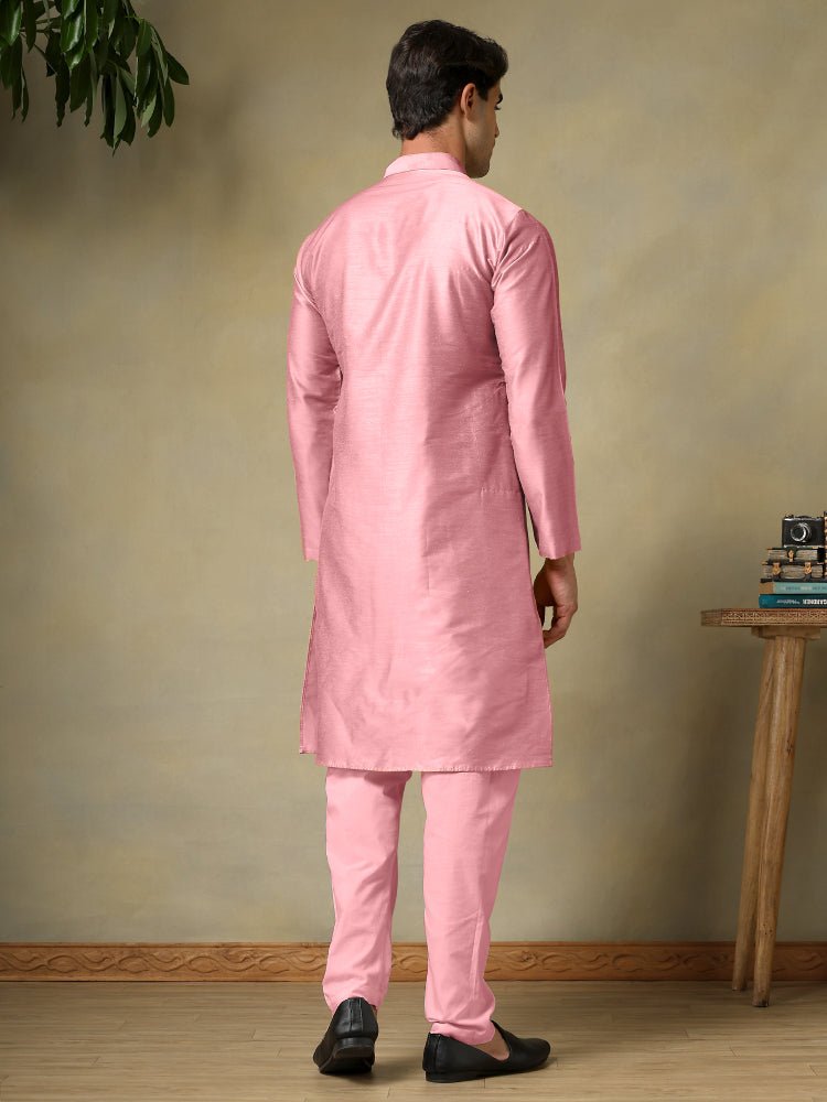 CHAAP MEN'S PINK COTTON SILK KURTA SET - Pomcha Jaipur