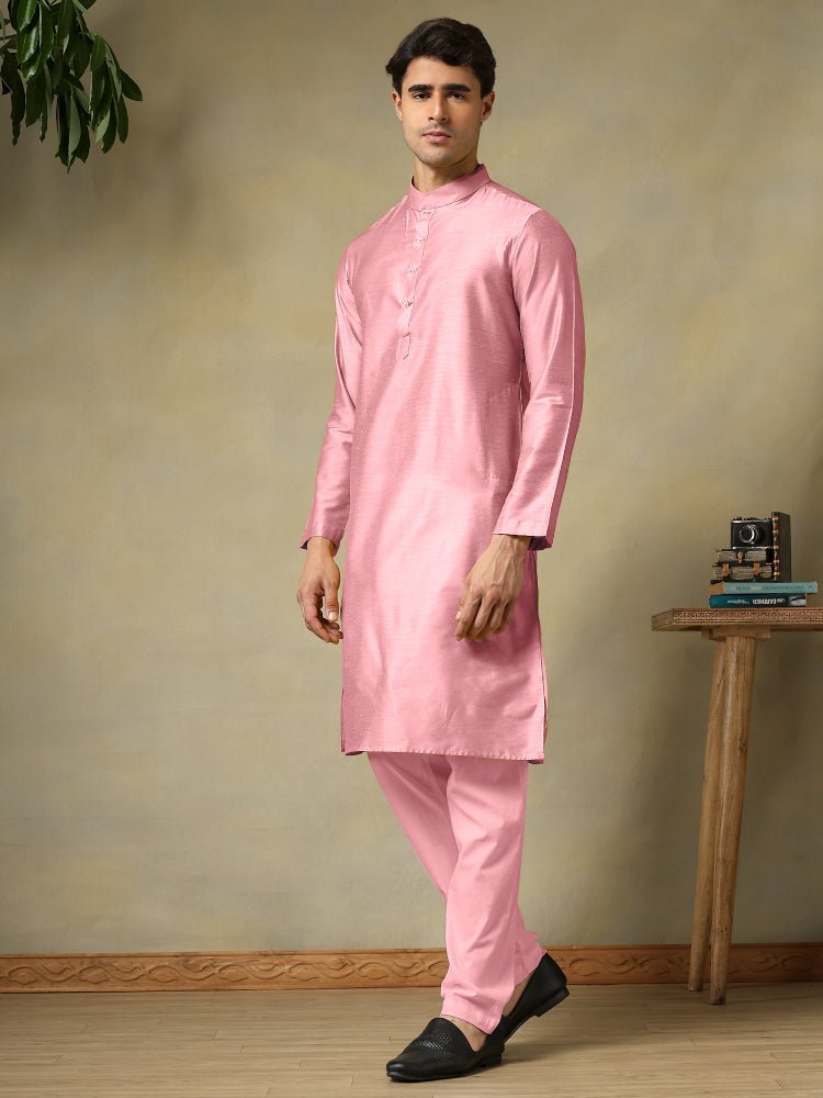 CHAAP MEN'S PINK COTTON SILK KURTA SET - Pomcha Jaipur