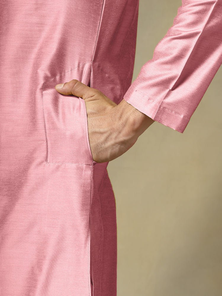 CHAAP MEN'S PINK COTTON SILK KURTA SET - Pomcha Jaipur