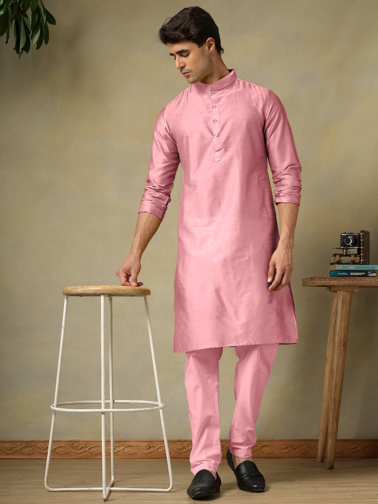 CHAAP MEN'S PINK COTTON SILK KURTA SET - Pomcha Jaipur