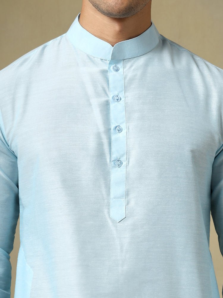 CHAAP MEN'S SKY BLUE COTTON SILK KURTA SET - Pomcha Jaipur