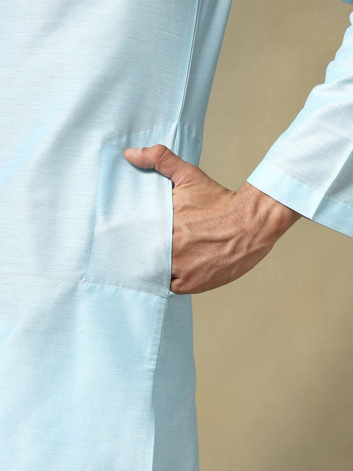 CHAAP MEN'S SKY BLUE COTTON SILK KURTA SET - Pomcha Jaipur