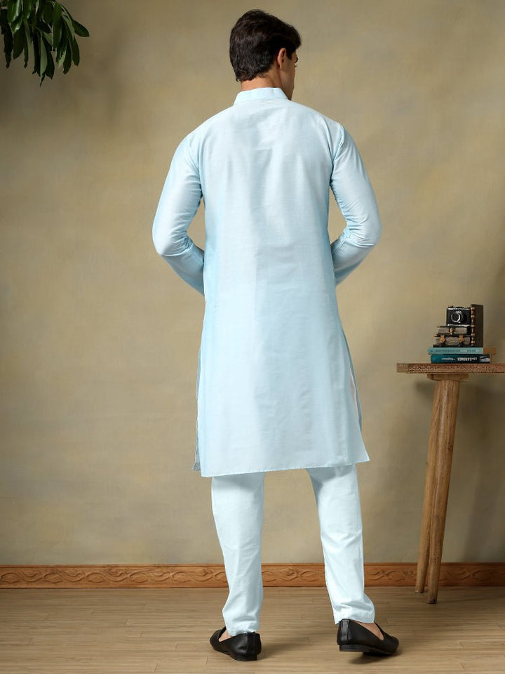 CHAAP MEN'S SKY BLUE COTTON SILK KURTA SET - Pomcha Jaipur