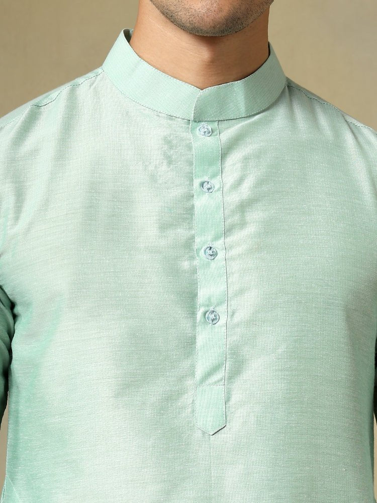 CHAAP MEN'S TURQUOISE COTTON SILK KURTA SET - Pomcha Jaipur