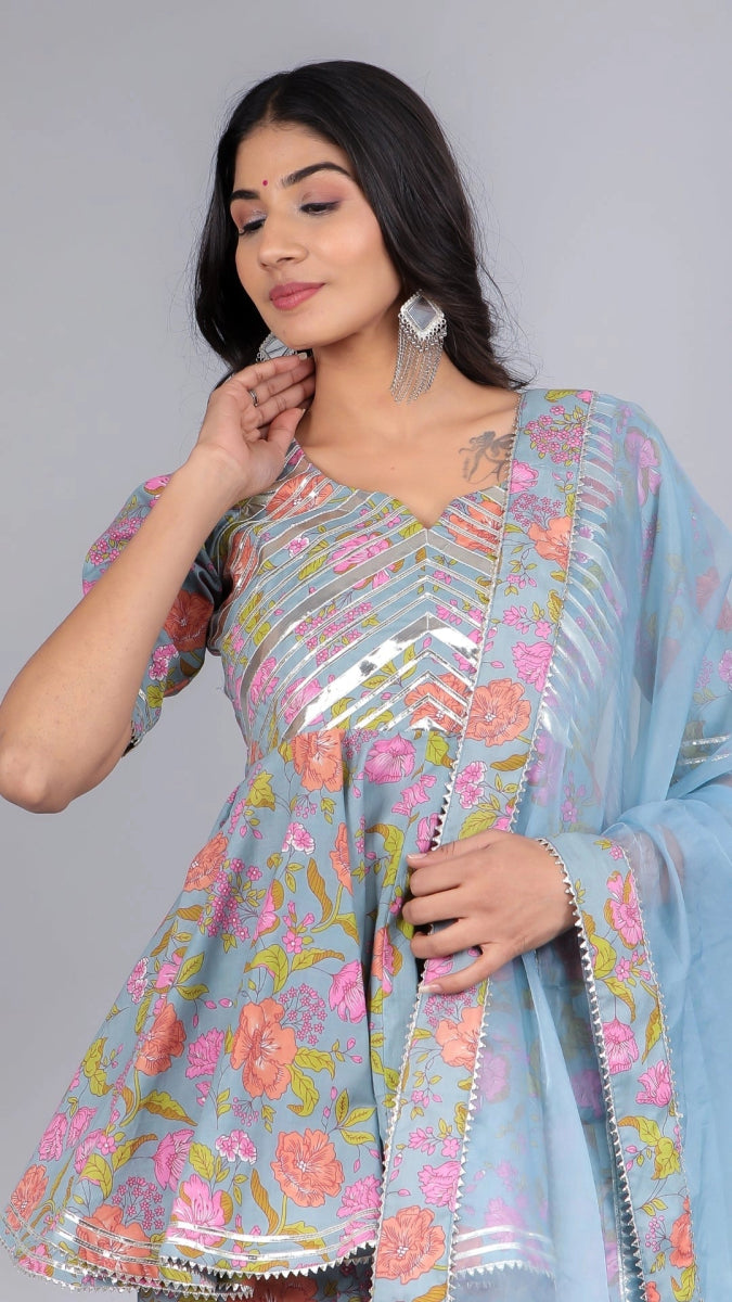 CHAAVI POWDER BLUE COTTON SHARARA SET - Pomcha Jaipur