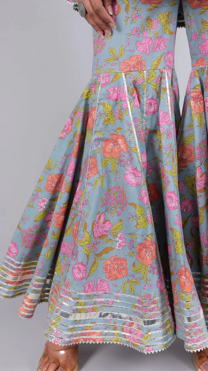 CHAAVI POWDER BLUE COTTON SHARARA SET - Pomcha Jaipur