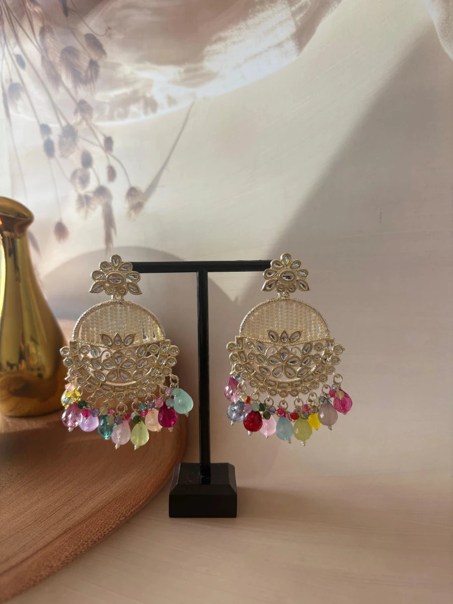 CHAND MULTICOLOR KUNDAN STUDDED EARRING SET - Pomcha Jaipur